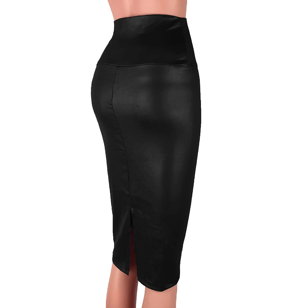 Sexy Kunstleder-Bleistiftrock mit hohem Bund & Rückenschlitz – Eleganter Bodycon Rock für Büro & Abendlook